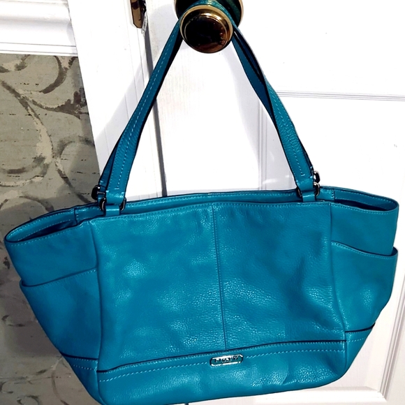 COACH F23284 PARK LEATHER CARRIE TOTE TEAL smoke free Environment GREAT FIND - Picture 9 of 10